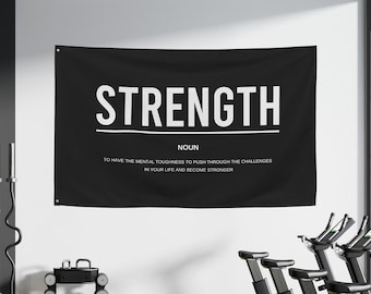 Banner in tessuto per la decorazione della parete della palestra di casa con definizione di forza, decorazioni per la palestra, motivazione per la palestra, banner per la palestra, banner per il sollevamento pesi, arte murale per il fitness