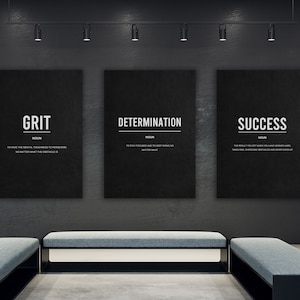 Motivational Canvas Art - 3 Piece Wall Art Canvas For Office Decor Definition Wall Art Canvas Print Grit Art Gym Sign