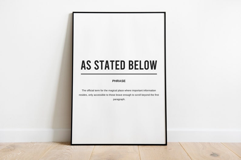 Office Wall Art Printable | as Stated Below Definition Print | Home ...