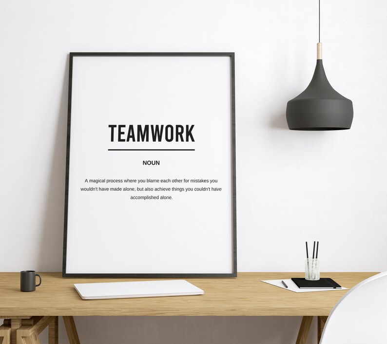 Teamwork Definition Sign Teamwork Definition Dictionary Print Funny Office Decor Office Wall Art ...