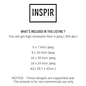 May include: A digital download listing for high-resolution JPEG files of artwork in various sizes, including 5x7 inches, 8x10 inches, 16x20 inches, 18x24 inches, and A3 (29.7 x 42 cm). The artwork is for non-commercial use only.
