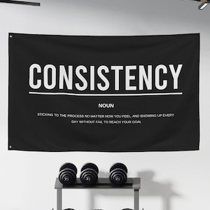Konsistenz, Gym Motivation Definition Banner Flagge, Gym Wandkunst, Gym Decor, Home Gym Wand Kunst Stoff Banner, Gym Flaggen, Home Gym Schilder
