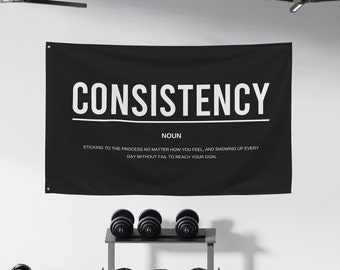 Consistency Gym Motivation Definition Banner Flag, Gym Wall Art, Gym Decor, Home Gym Wall Art Fabric Banner, Gym Flags, Home Gym Signs