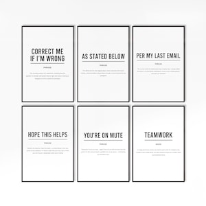 Funny Office Wall Art Definition Prints | Work From Home Art | x6 Printable Wall Art | Office Wall Decor | Cubicle Decor | Per My Last Email