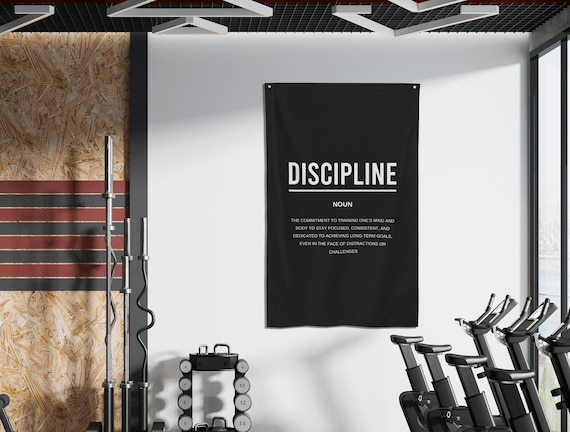 Discipline Definition Banner, Gym Decor, Gym Sign, Gym Motivation, Home Gym Flag, Gift For Men, Inspirational Signs, Workout Art, Office Art