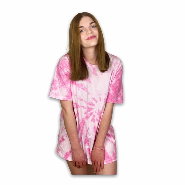 Tie Dye Batik T-shirt Top cravate Femmes Unisexes Hommes S M L XL Selfmade Coloré Festival Rose Rose Couleur Spirale