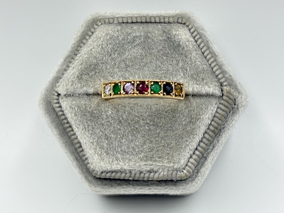 Antique 22k Gold "DEAREST" Multi Gemstone Ring Band Vintage