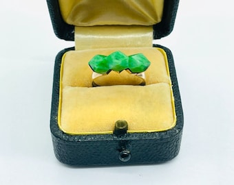 Victorian 9k Rose Gold Carved Green Jade Jadeite Antique Ring