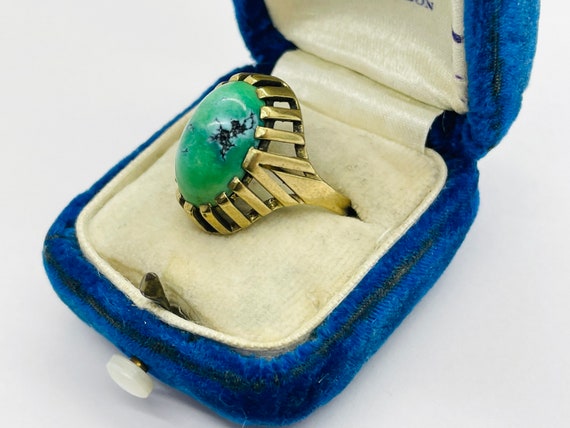 Antique 8K Rose Gold Green Turquoise Art Deco Ring - image 2