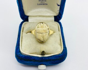 Vintage 18K Yellow Gold Ancient Scarab Egyptian Ring