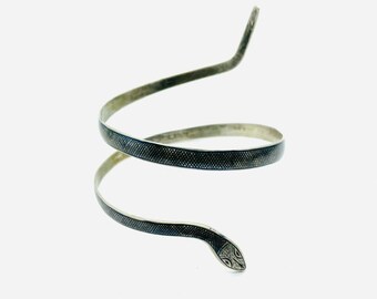 Art Nouveau Niello Sterling Silver Coiled Snake Arm Bangle Bracelet