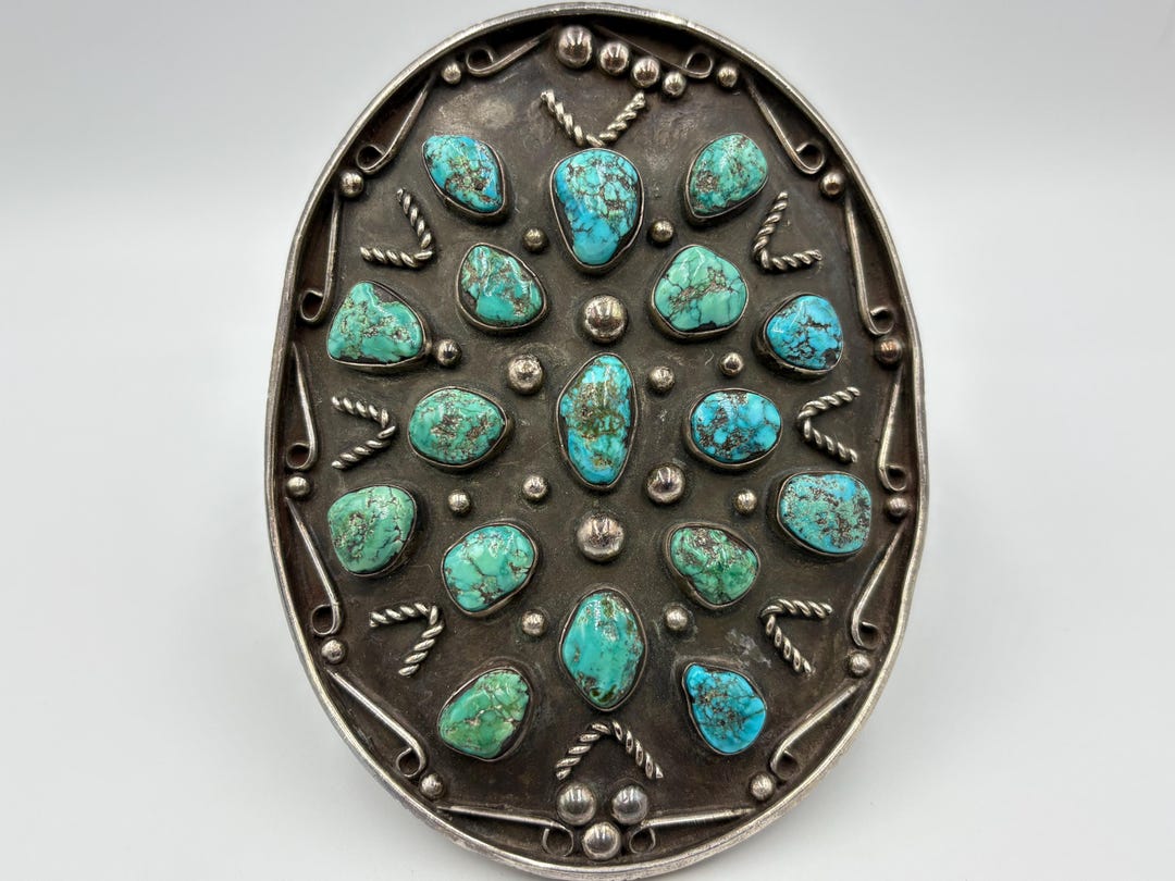 Large Vintage Navajo Sterling Silver Turquoise Wide Heavy Cuff Bracelet ...