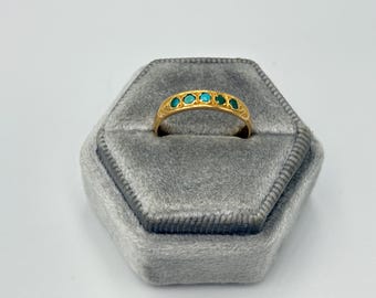Antique Victorian 18K Gold 5-Stone Turquoise Band Ring Vintage