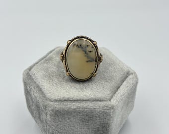 Antique Victorian 14K Gold Scenic Agate Ring Vintage