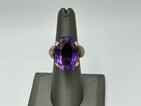 Antique Rose Gold Amethyst Rose Cut Diamond Cocktail Ring Vintage