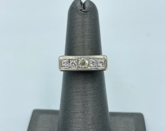 Antique Art Deco 14K White Gold 5-Stone Old European Cut Diamond Ring