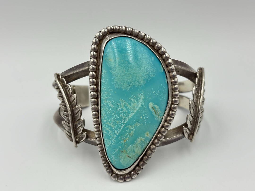 Vintage Navajo Sterling Silver Wide Turquoise Native American Cuff ...