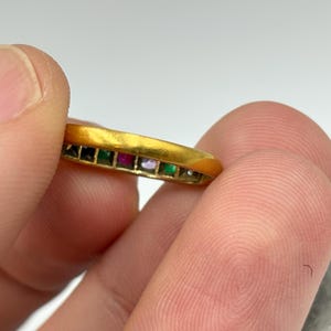 Antique 22k Gold "DEAREST" Multi Gemstone Ring Band Vintage image 6