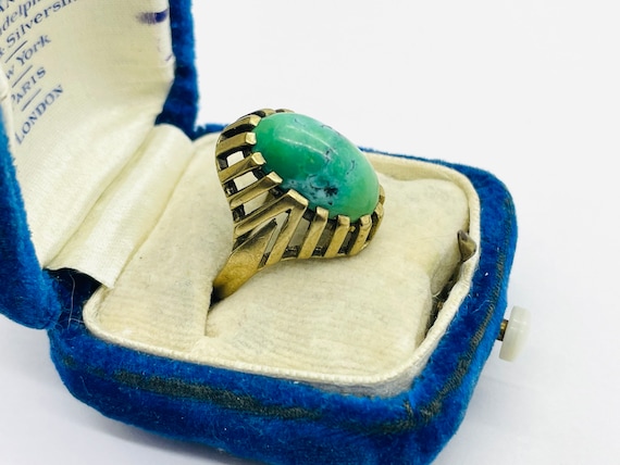 Antique 8K Rose Gold Green Turquoise Art Deco Ring - image 7