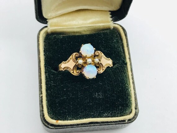 Ostby Barton Victorian 10K Gold Opal & Pearl Ring