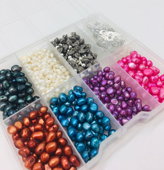 Freshwater Pearl Vibrant Tones & Silver Plated Charm Kit - Choice of Nature, Wellbeing, Love, Beach, Hobbies, Charms - Jewellery Making Kit