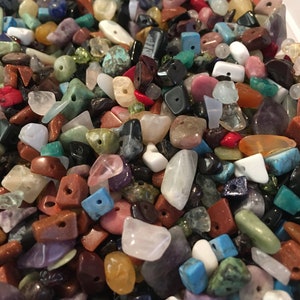 Natural Drilled Gemstone Chip Mixes with Various Stones and Crystals and Minerals - c.150g/75g/50g - Includes Elastic & Basic Instructions