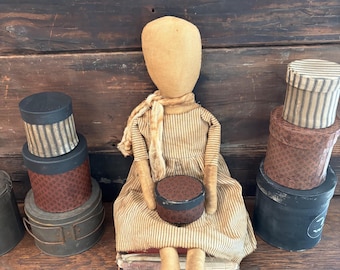 Primitive Folk Art Doll | Coffee Stained Fabric, Hand Sewn, 1800s Style