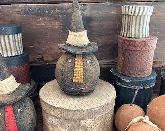 Primitive Grungy Pumpkin Witch | Folk Art