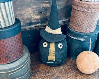 Primitive Grungy Pumpkin Witch | Folk Art