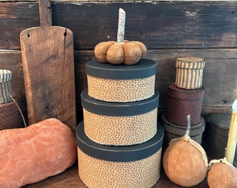 Fall Fabric Covered Boxes with Primitive Pumpkin