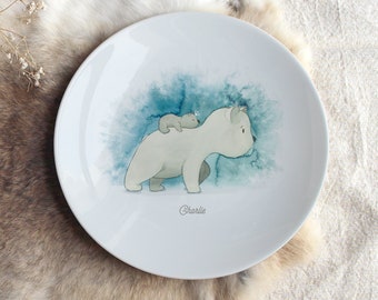 Assiette en porcelaine parent ourson  (personnalisable) en édition limitée