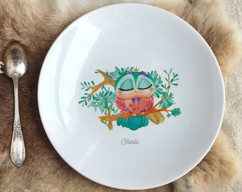 Assiette en porcelaine Chouette (personnalisable)