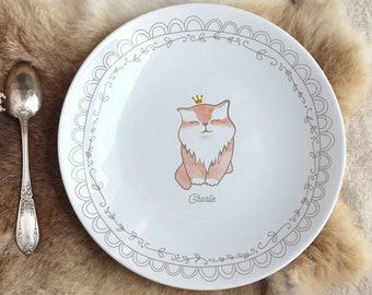 Assiette en porcelaine chat (personnalisable)