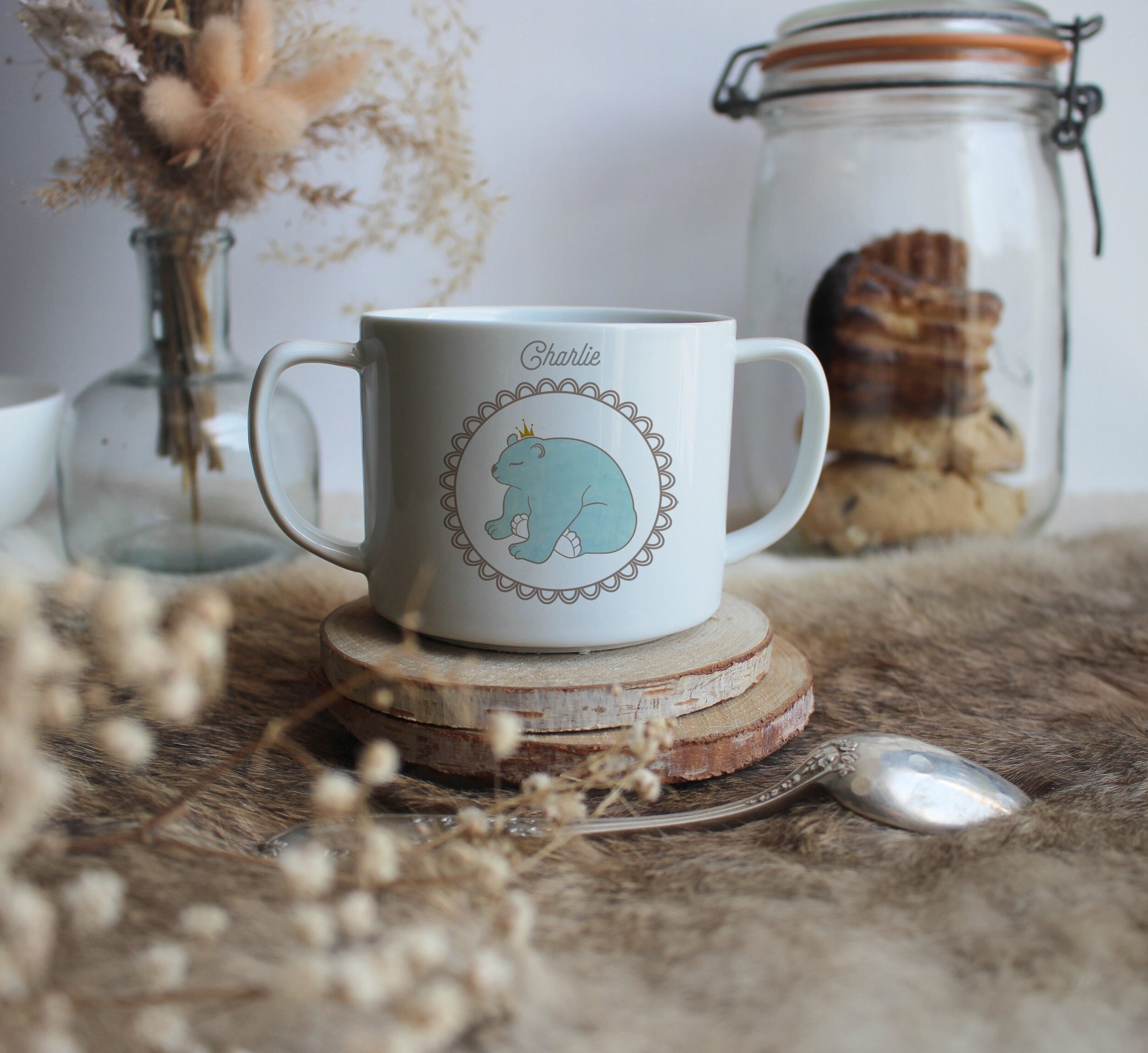 Tasse en Porcelaine Ours Bleu | Personnalisable