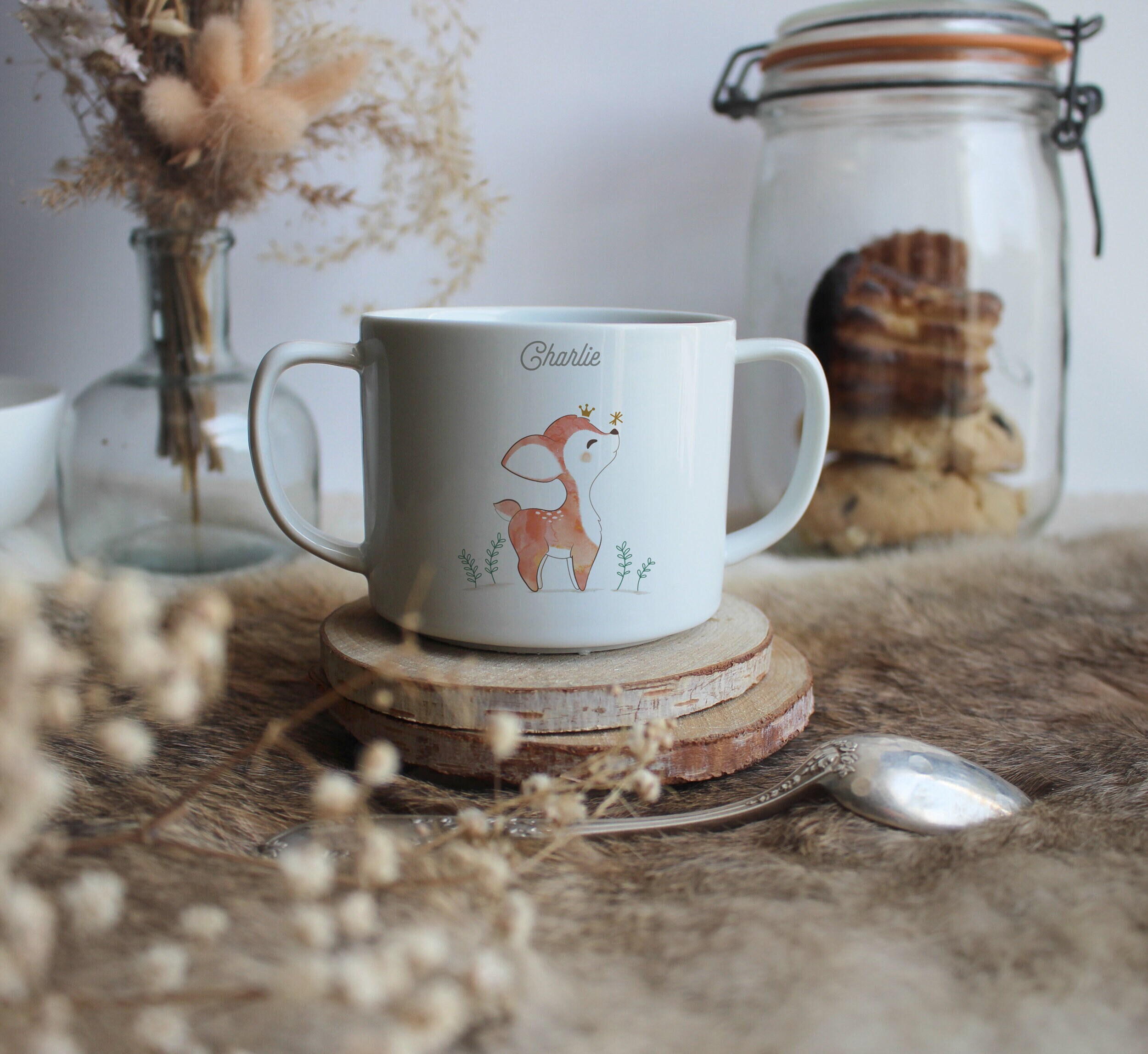 Tasse en Porcelaine Faon Bleu | Personnalisable