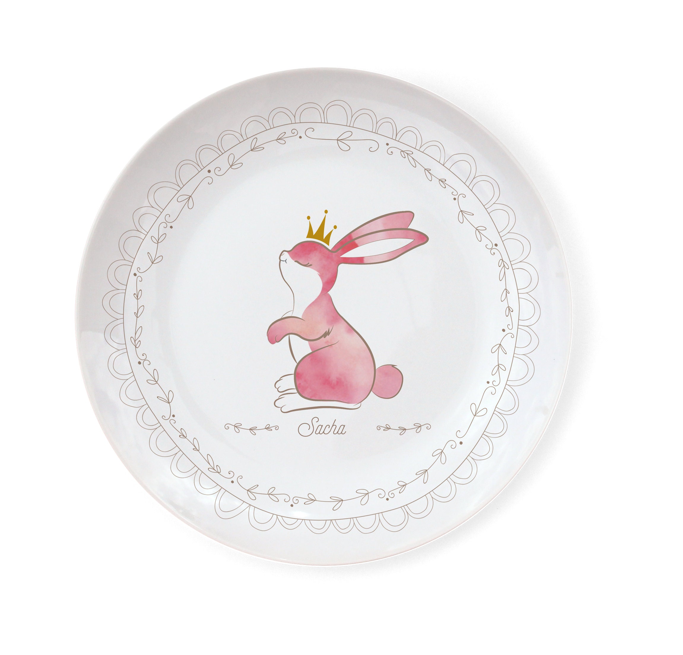 Assiette en Porcelaine Lapin Rose | Personnalisable