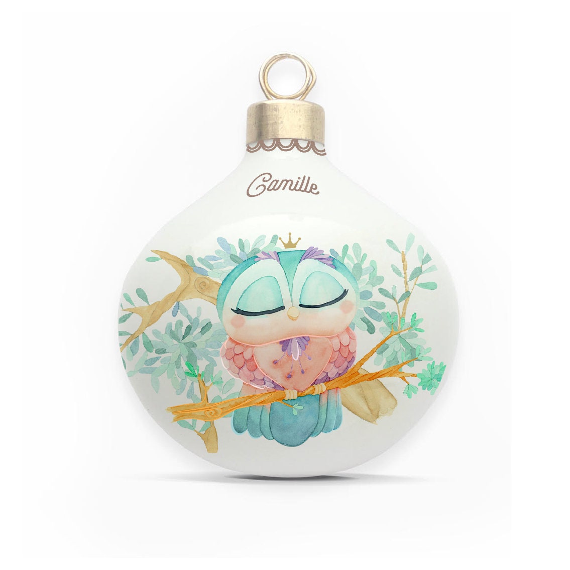 Boule en Porcelaine Chouette Personnalisable
