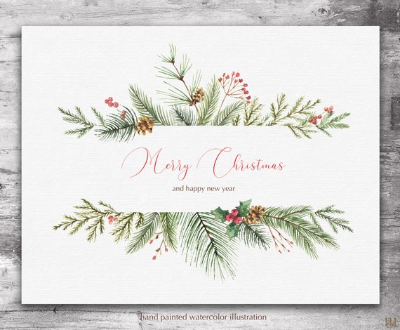 Download Watercolor Christmas Banner Holiday Clip Art Merry Christmas Etsy
