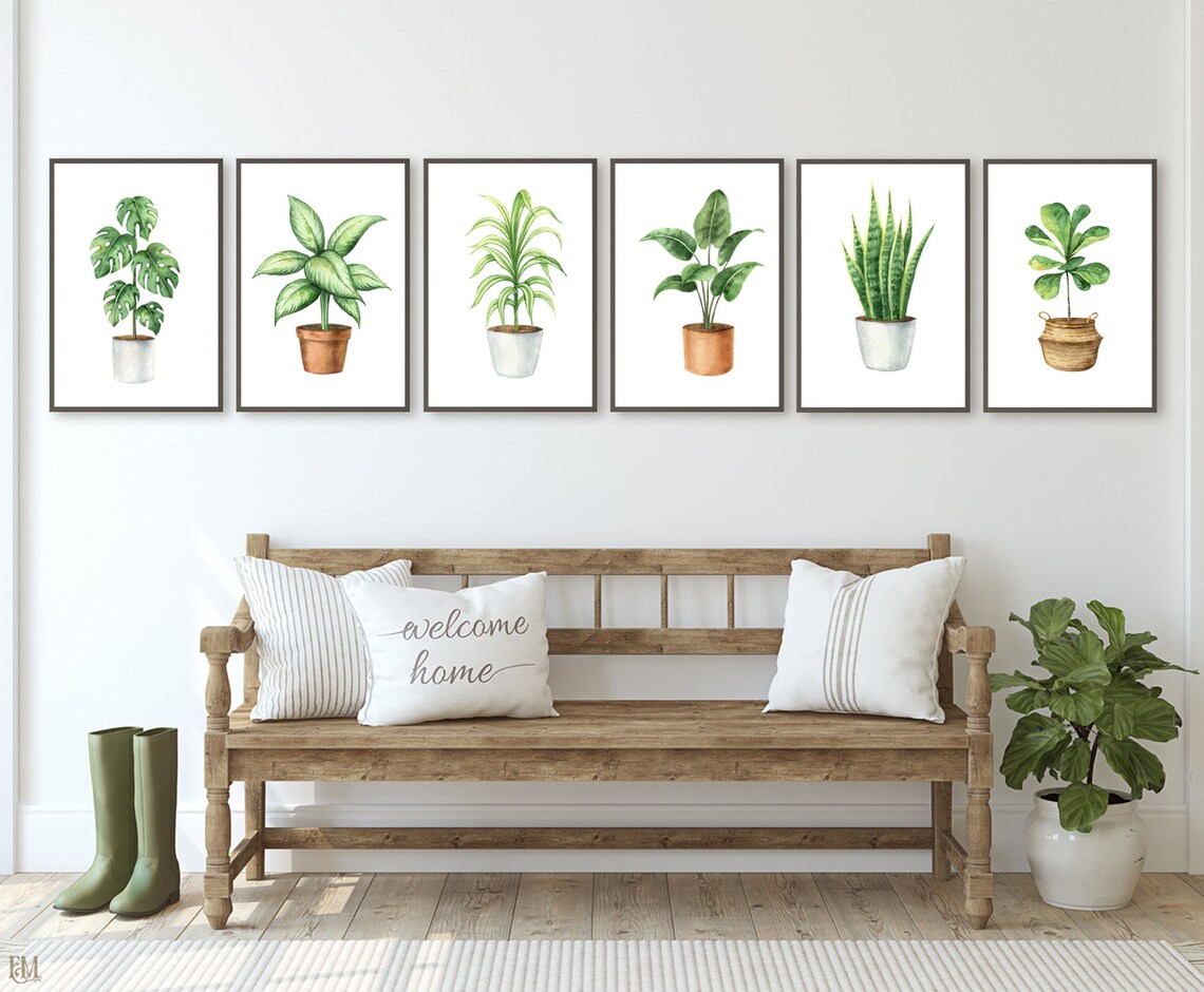 Watercolor houseplant wall art print. Plant lover gift. Etsy