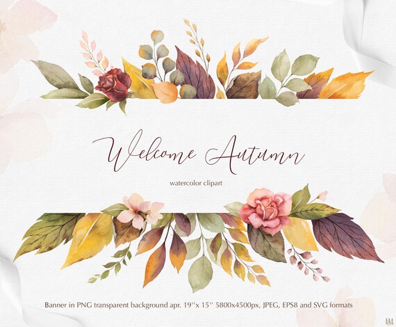Download Watercolor Hand Painted Autumn Svg Clipart Fall Banner For Etsy