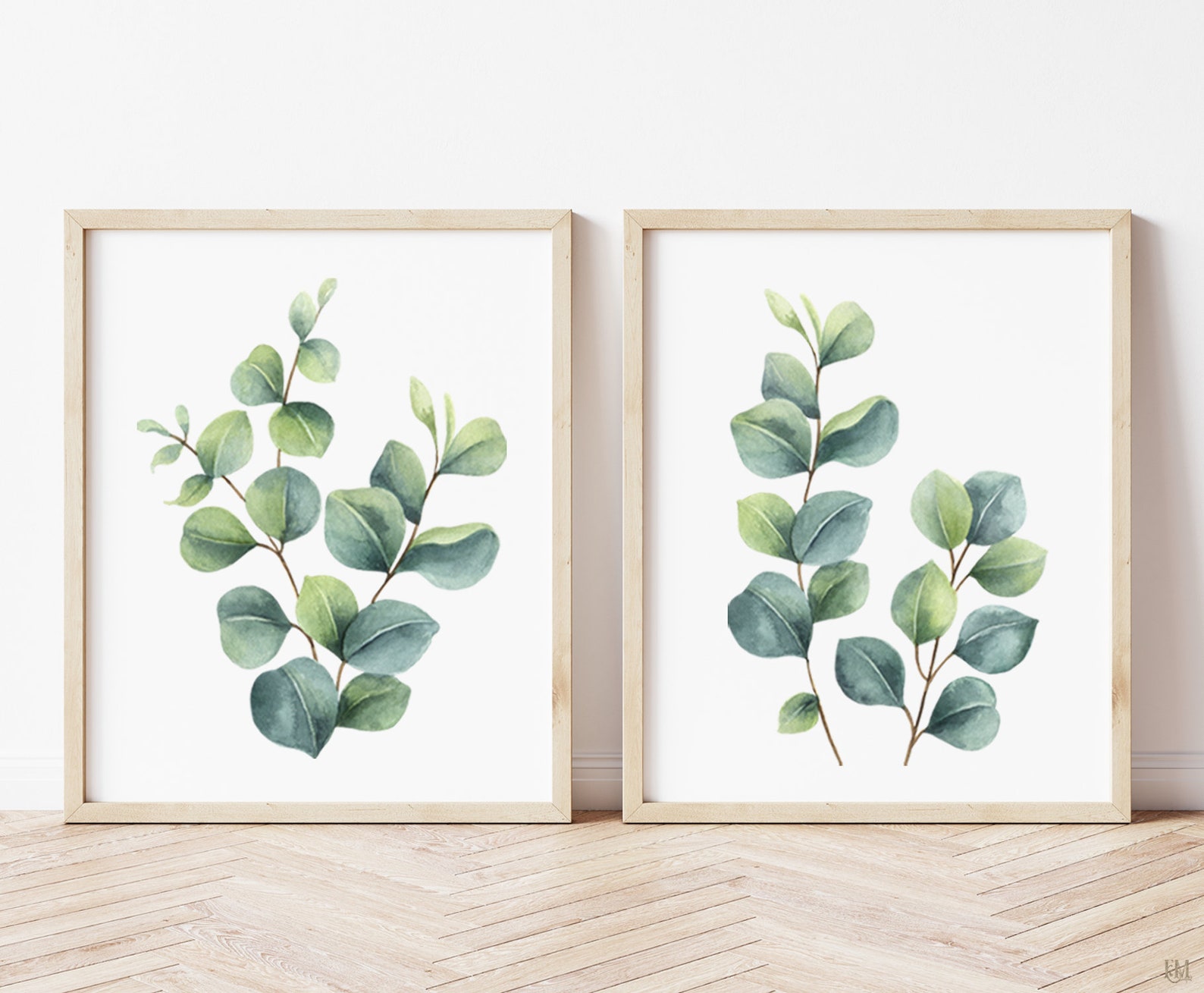 Eucalyptus Print Set of 2 Watercolor Painting Greenery wall Etsy