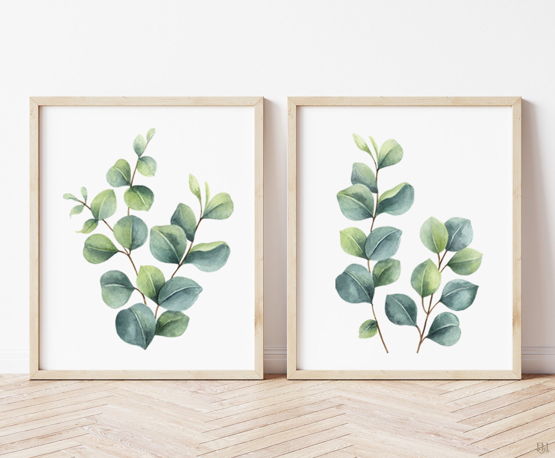 Eucalyptus Print Set of 2 Watercolor Painting Greenery wall Etsy