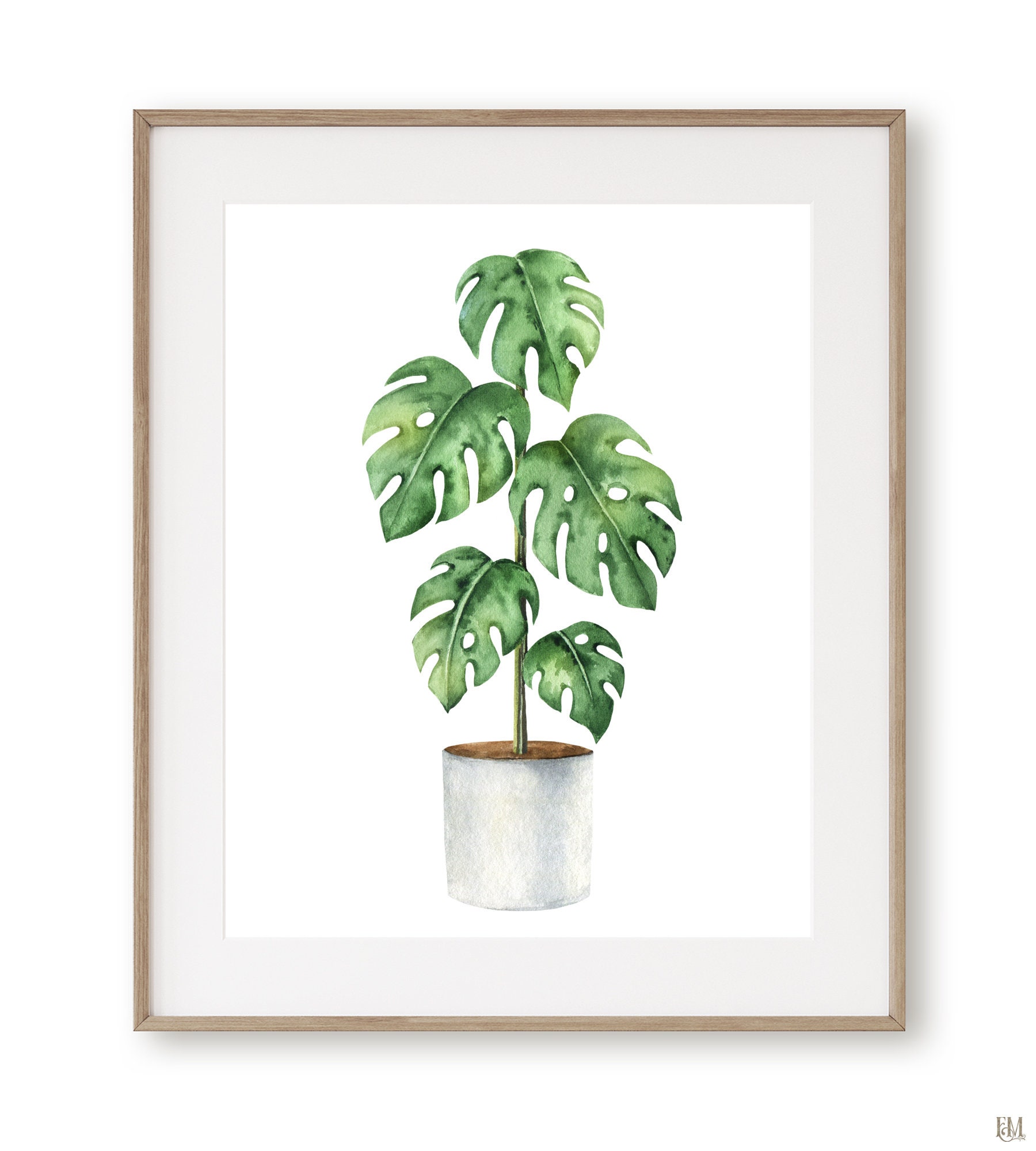 Watercolor houseplant wall art print. Plant lover gift. Etsy