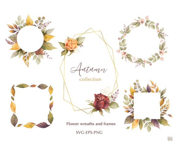 Download Watercolor Autumn Fashion Clipart Fall Leaves Floral Wreath Etsy