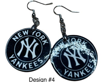 New York Yankees Earrings/NYY girl/Hardboard dangle/Yankees/sparkle/lightweight/unique/barillas boutique/gift for her/baseball earrings