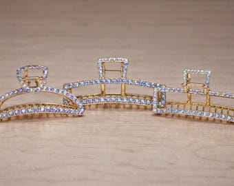 Rhinestone Hair Claw Clip | Gold or Silver | Strong Hold Sparkly Hair Clip | Elegant Hair Accessory for Thick Hair/bridal hair/trendy