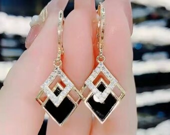 Simple Artificial Diamond Inlaid, Black Geometric Pendant Earrings For Women, Fashion Exquisite Gift,Gift for her, sparkle/ rhinestone