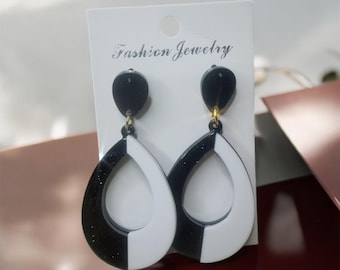 Black & White Color Hollow Droplet Dangle Earrings Simple Acrylic earrings/Trendy Female Gift