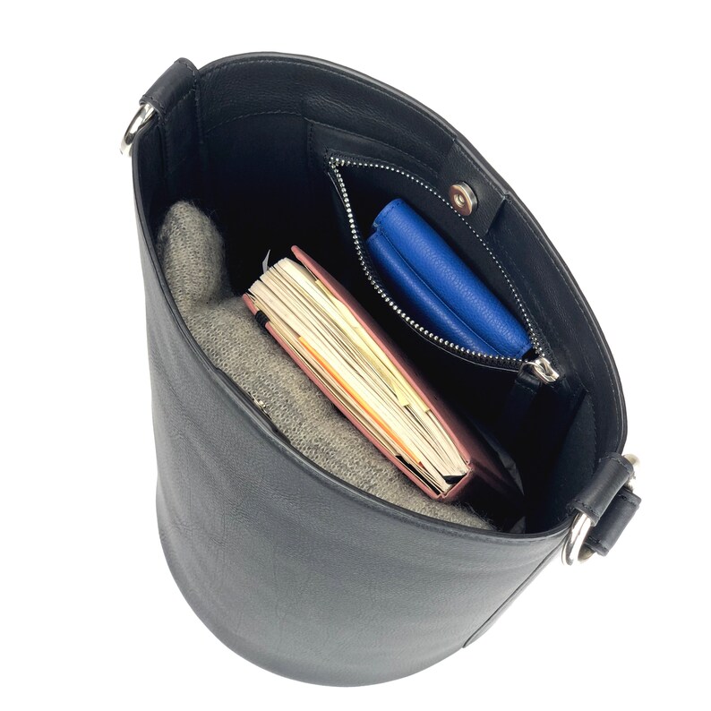 Black Sustainable Leather Bucket Bag