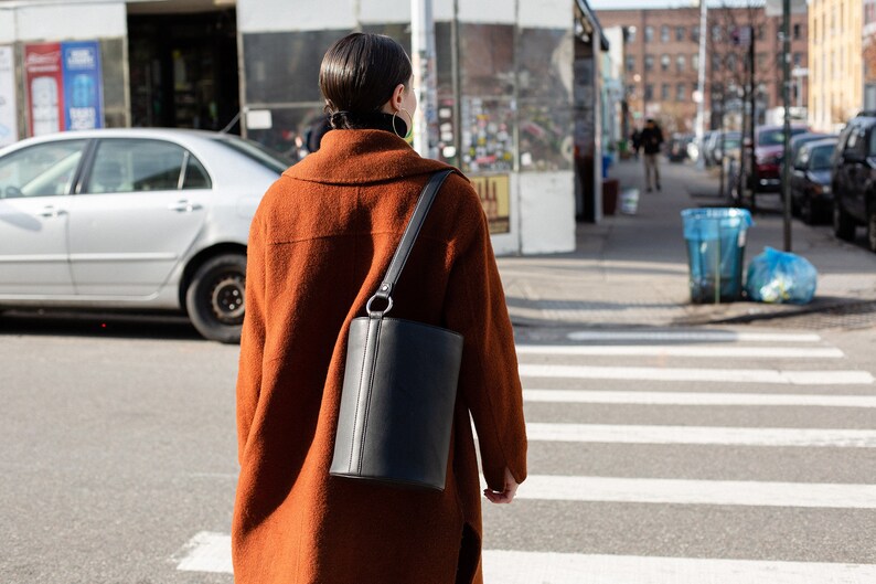 Black Sustainable Leather Bucket Bag